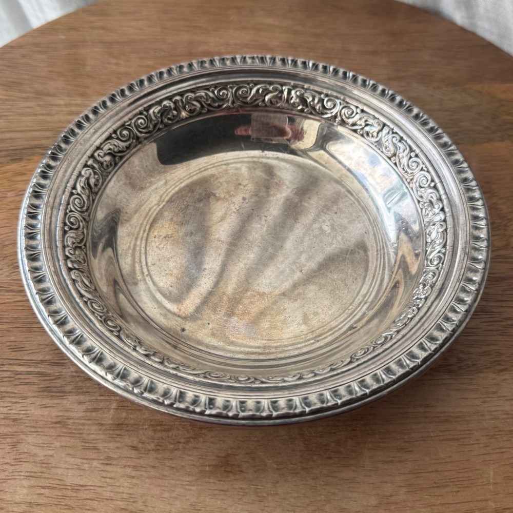 Vintage Reed & Barton Silverplate Trinket Dish Ornate Scroll Border 6inch Bowl